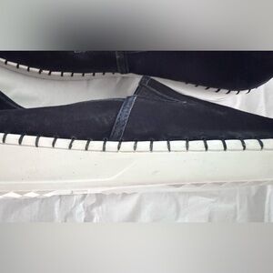 Blue suede platform loafer